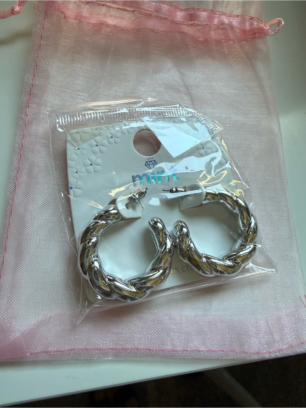 Mint Twisted Silver Hoop Earrings